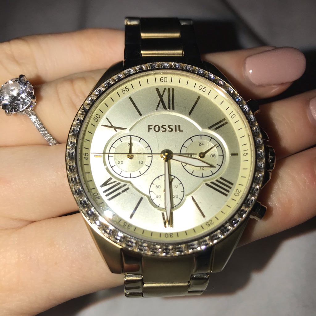 Gold Fossil Watch With Case